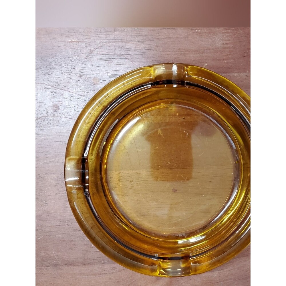 Vintage MCM Amber Large 8" Cigar Ashtray